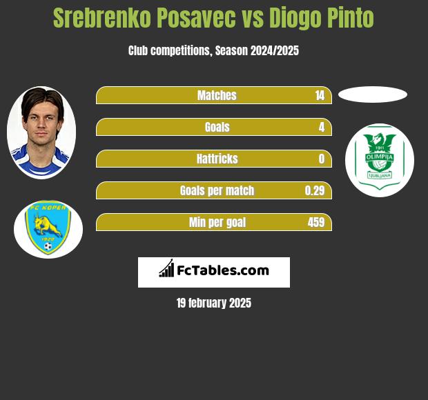 Srebrenko Posavec vs Diogo Pinto h2h player stats