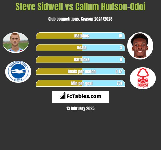 Steve Sidwell vs Callum Hudson-Odoi h2h player stats