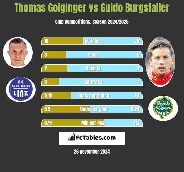 Thomas Goiginger vs Guido Burgstaller h2h player stats