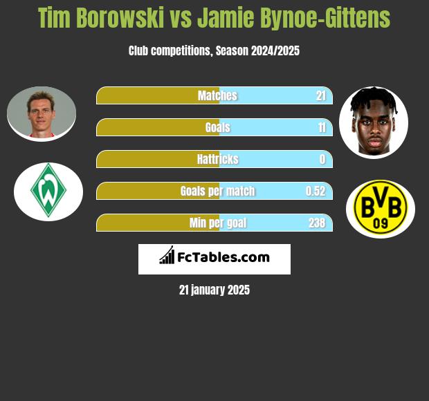 Tim Borowski vs Jamie Bynoe-Gittens h2h player stats