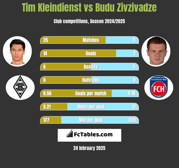 Tim Kleindienst vs Budu Zivzivadze h2h player stats