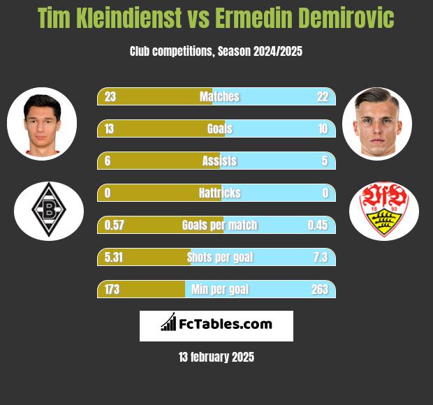 Tim Kleindienst vs Ermedin Demirovic h2h player stats