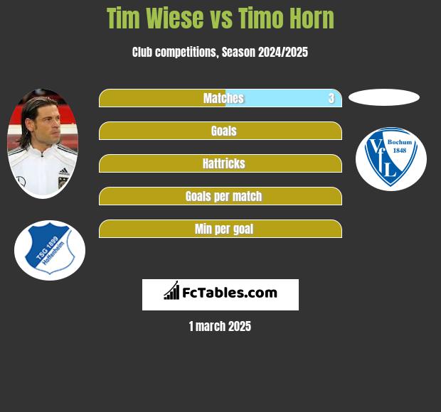 Tim Wiese vs Timo Horn h2h player stats