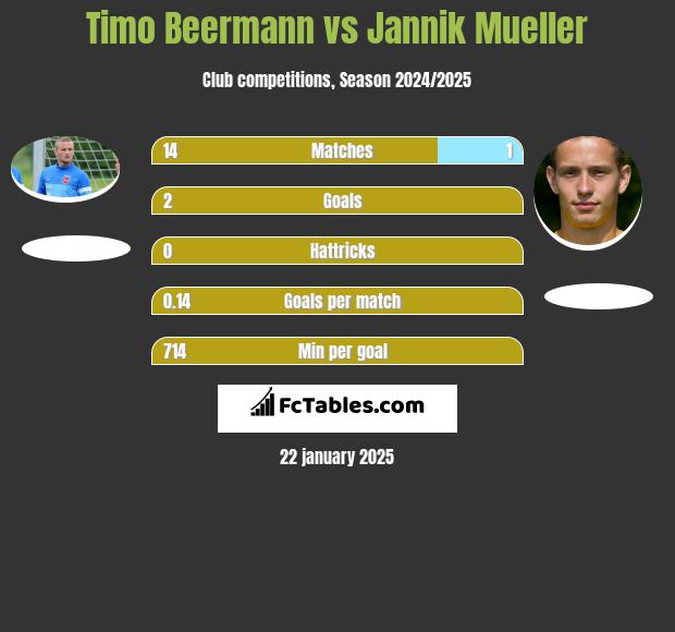 Timo Beermann vs Jannik Mueller h2h player stats