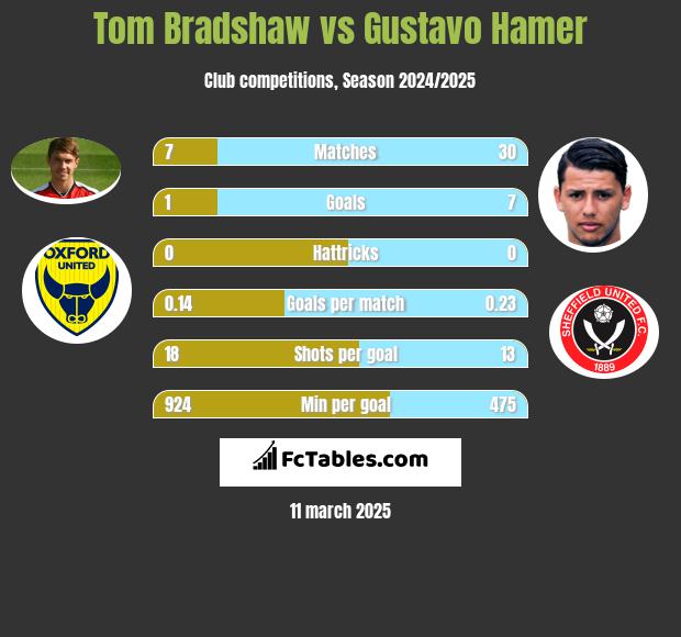 Tom Bradshaw vs Gustavo Hamer h2h player stats