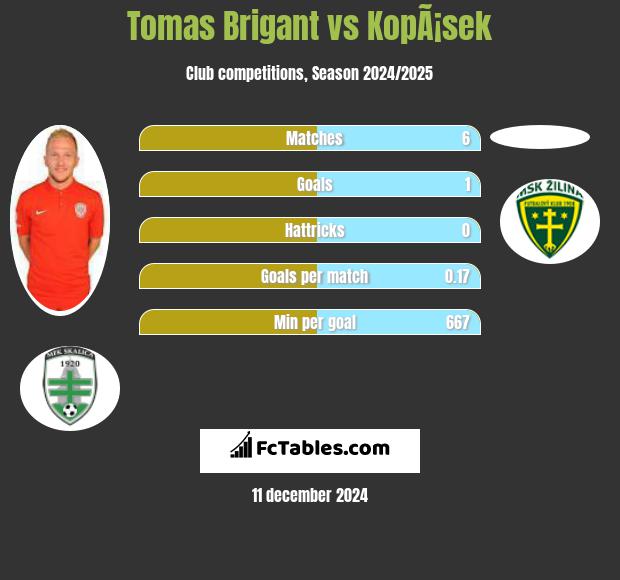 Tomas Brigant vs KopÃ¡sek h2h player stats