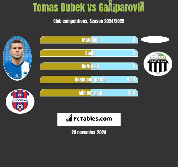 Tomas Dubek vs GaÅ¡paroviÄ h2h player stats