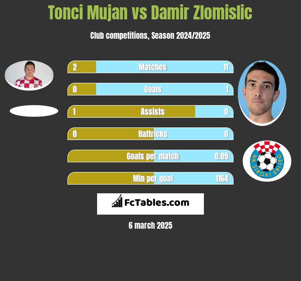 Tonci Mujan vs Damir Zlomislic h2h player stats