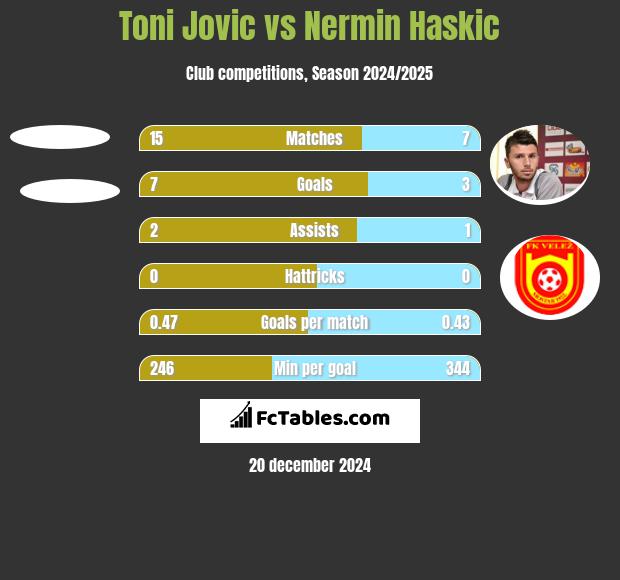 Toni Jovic vs Nermin Haskic h2h player stats