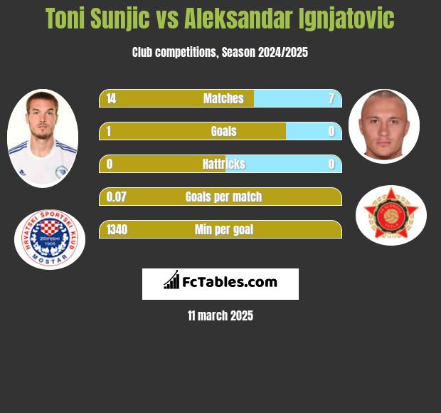 Toni Sunjić vs Aleksandar Ignjatovic h2h player stats