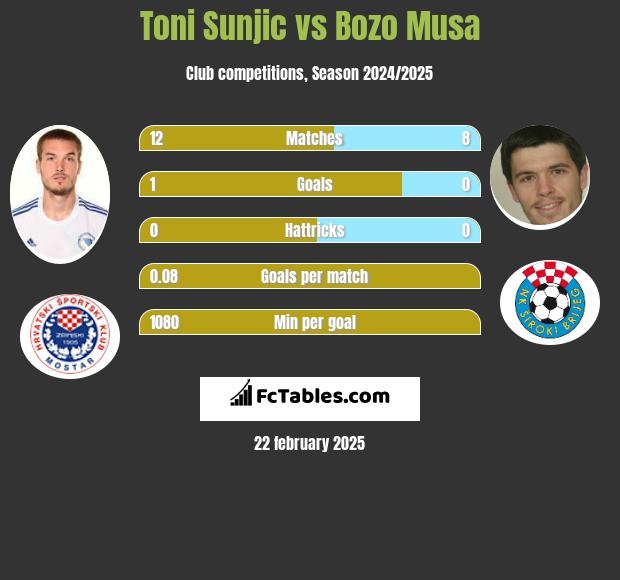 Toni Sunjić vs Bozo Musa h2h player stats