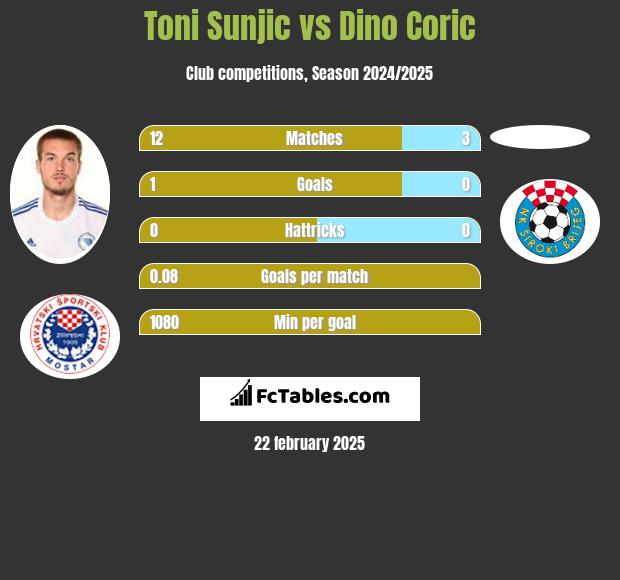 Toni Sunjić vs Dino Coric h2h player stats