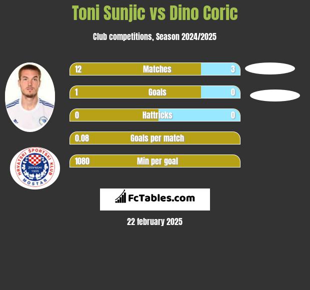 Toni Sunjic vs Dino Coric h2h player stats