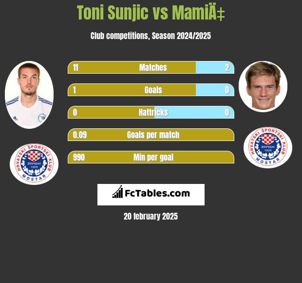 Toni Sunjić vs MamiÄ‡ h2h player stats