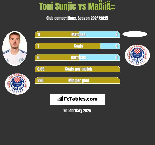 Toni Sunjić vs MaÅ¡iÄ‡ h2h player stats