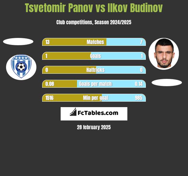 Tsvetomir Panov vs Ilkov Budinov h2h player stats