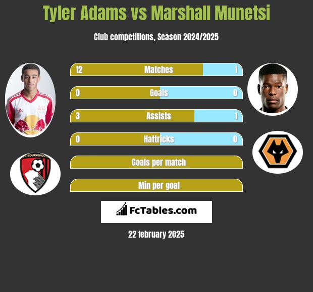 Tyler Adams vs Marshall Munetsi h2h player stats