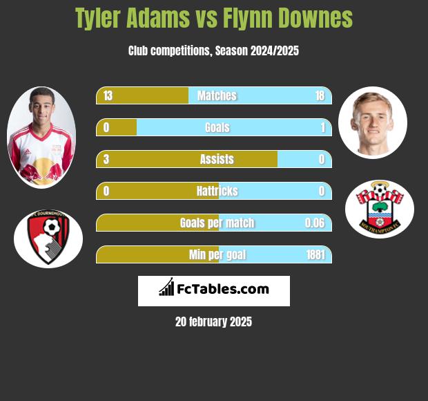 Tyler Adams vs Flynn Downes h2h player stats