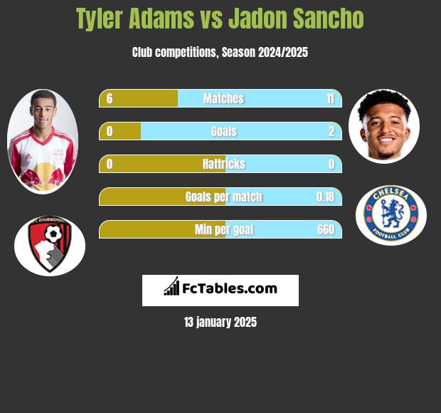 Tyler Adams vs Jadon Sancho h2h player stats