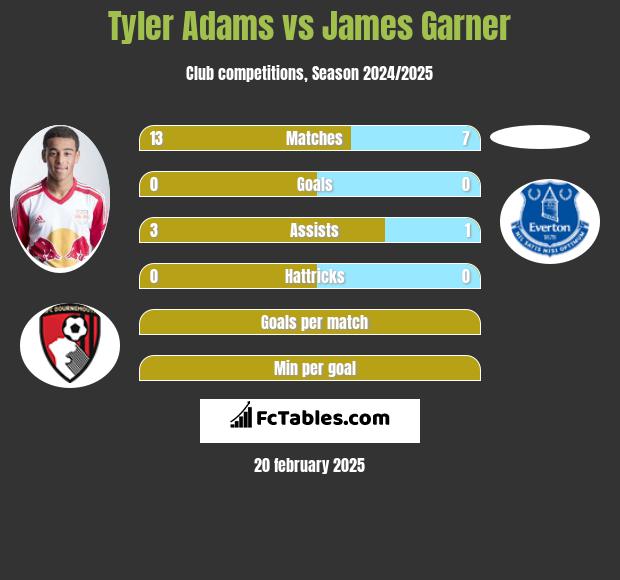 Tyler Adams vs James Garner h2h player stats