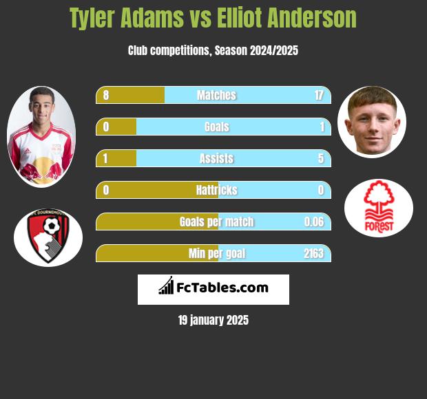 Tyler Adams vs Elliot Anderson h2h player stats