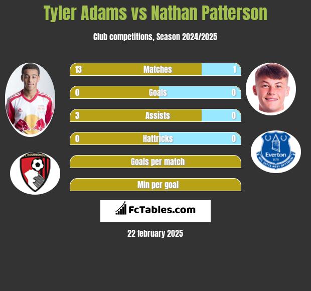 Tyler Adams vs Nathan Patterson h2h player stats