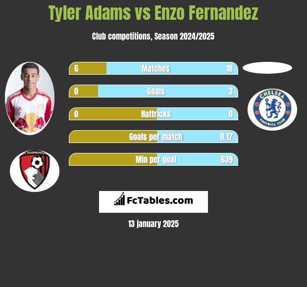 Tyler Adams vs Enzo Fernandez h2h player stats