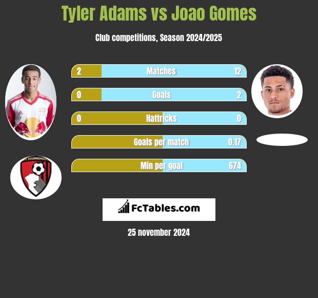 Tyler Adams vs Joao Gomes h2h player stats