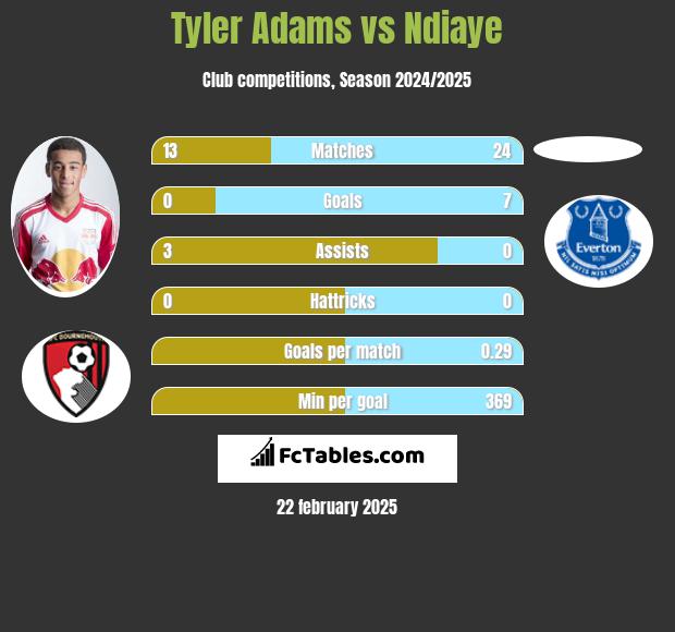 Tyler Adams vs Ndiaye h2h player stats