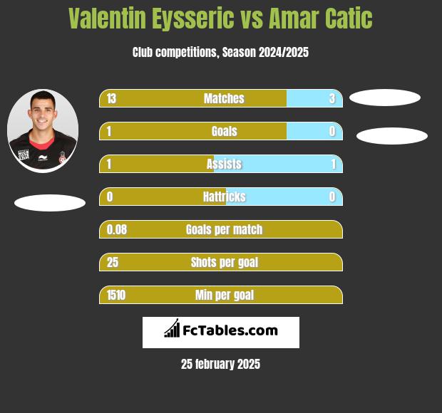 Valentin Eysseric vs Amar Catic h2h player stats