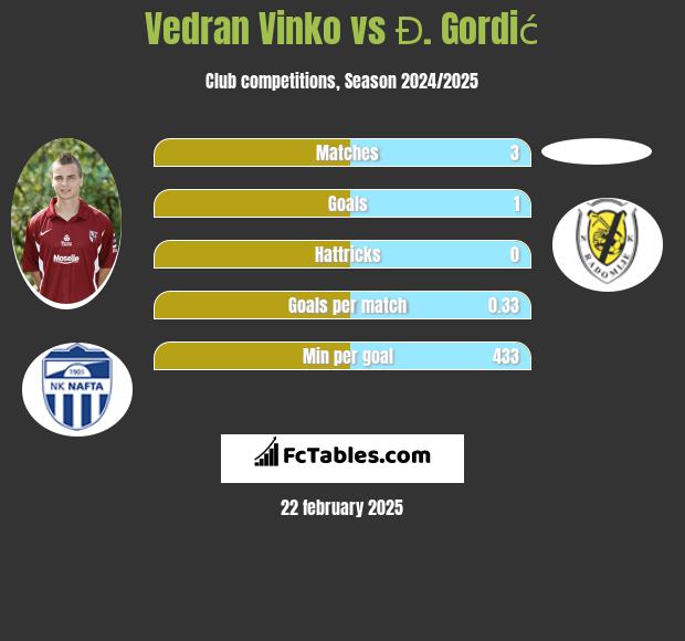 Vedran Vinko vs Đ. Gordić h2h player stats