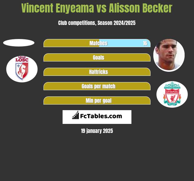 Vincent Enyeama vs Alisson Becker h2h player stats