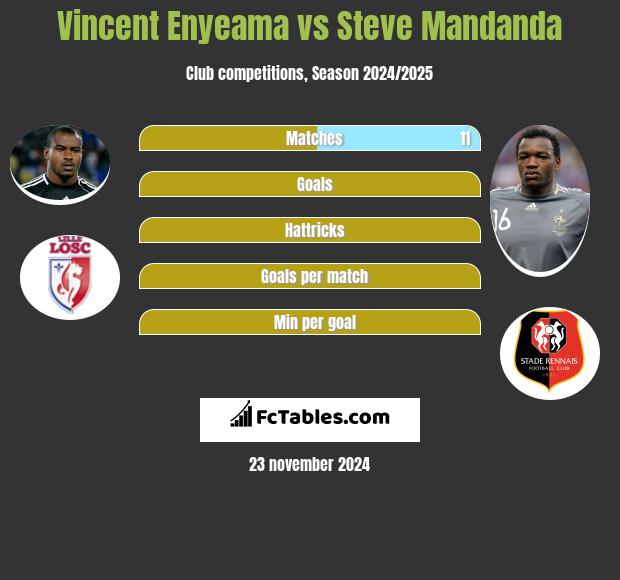 Vincent Enyeama vs Steve Mandanda h2h player stats