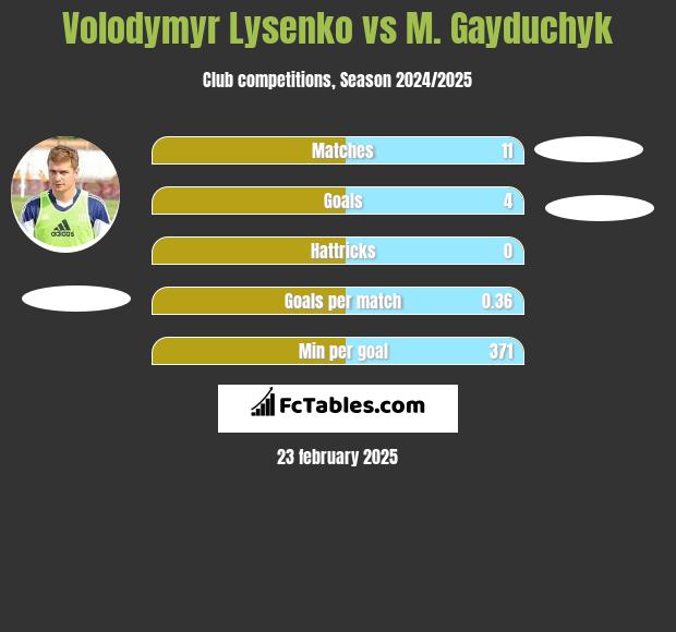 Volodymyr Lysenko vs M. Gayduchyk h2h player stats