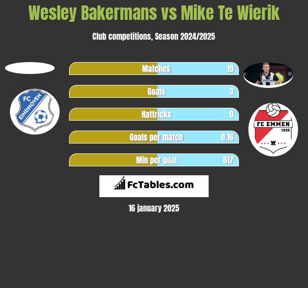 Wesley Bakermans vs Mike Te Wierik h2h player stats