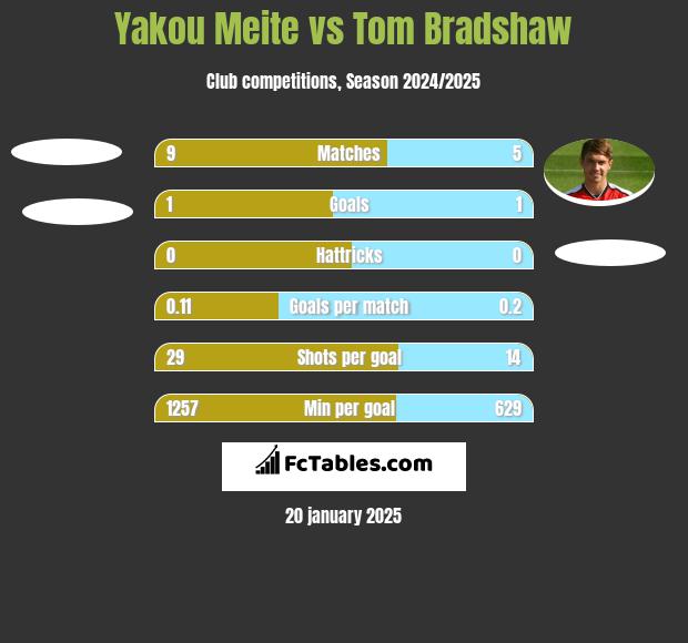 Yakou Meite vs Tom Bradshaw h2h player stats