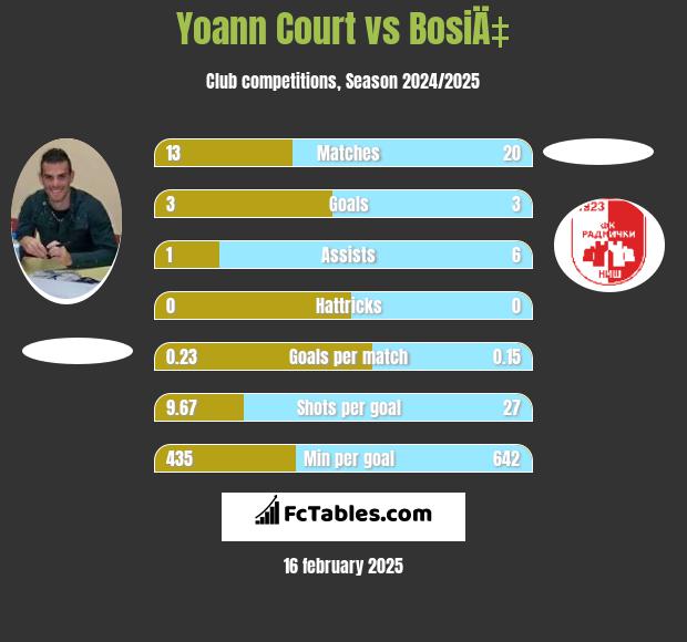 Yoann Court vs BosiÄ‡ h2h player stats