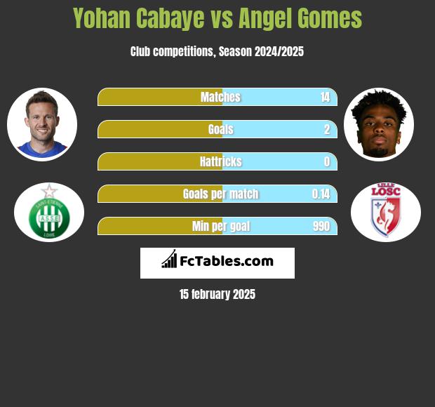 Yohan Cabaye vs Angel Gomes h2h player stats