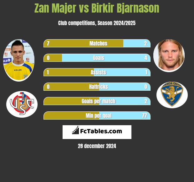 Zan Majer vs Birkir Bjarnason h2h player stats