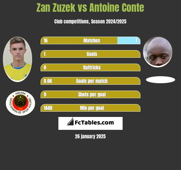 Zan Zuzek vs Antoine Conte h2h player stats