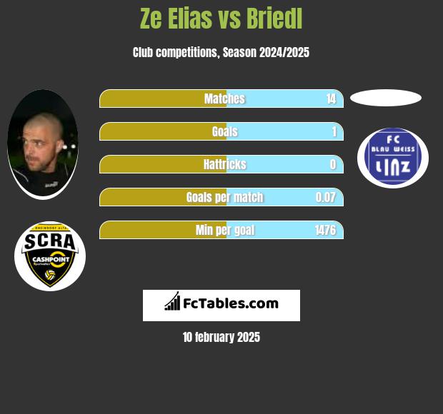 Ze Elias vs Briedl h2h player stats