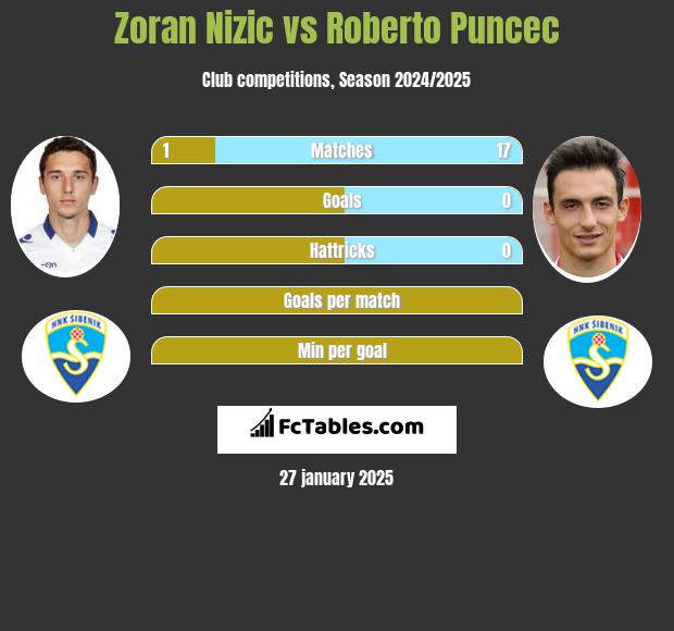 Zoran Nizic vs Roberto Puncec h2h player stats