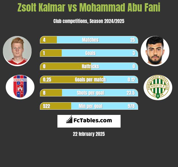 Zsolt Kalmar vs Mohammad Abu Fani h2h player stats