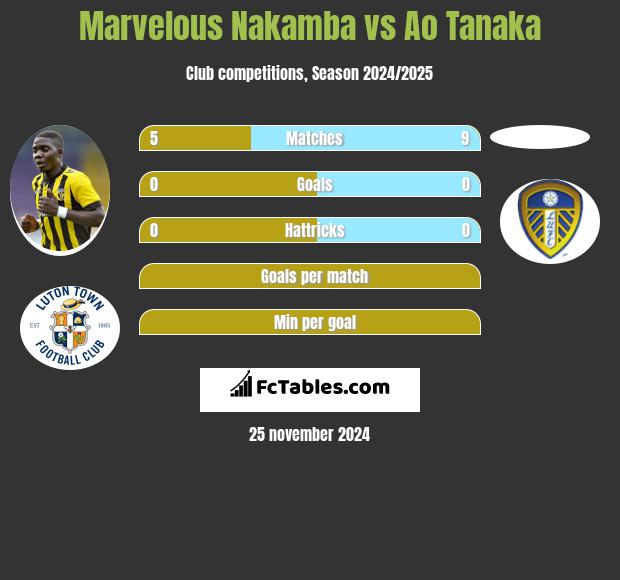 Marvelous Nakamba vs Ao Tanaka h2h player stats