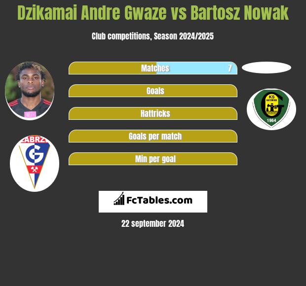 Dzikamai Andre Gwaze vs Bartosz Nowak h2h player stats