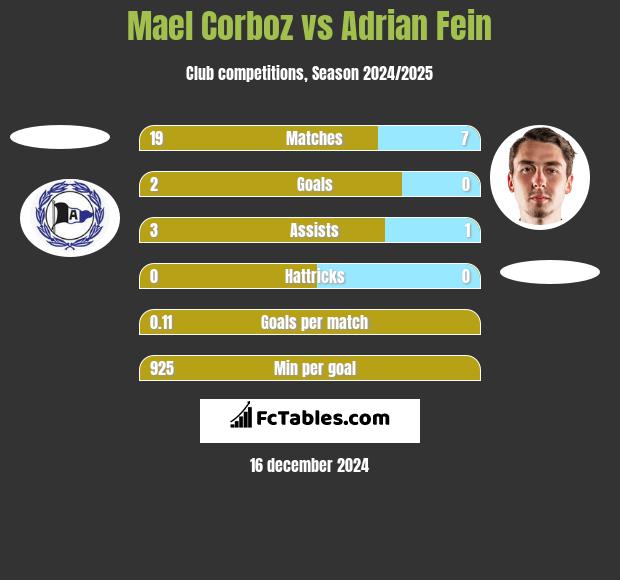 Mael Corboz vs Adrian Fein h2h player stats