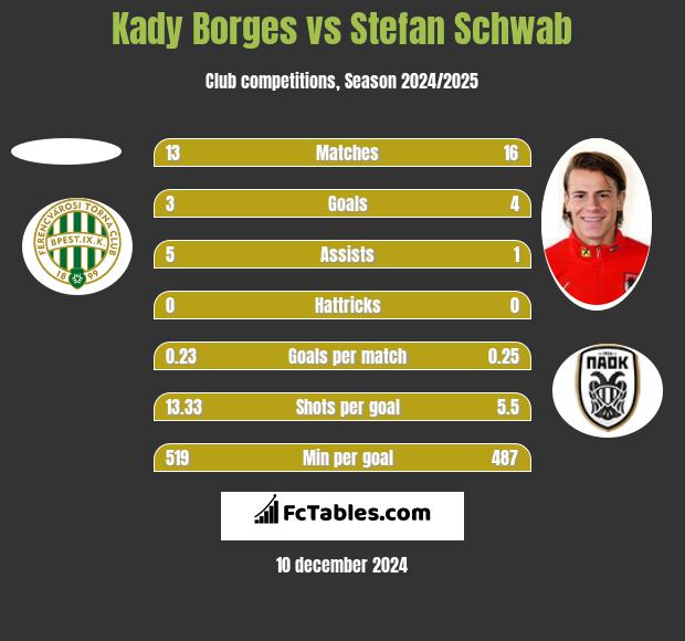 Kady Borges vs Stefan Schwab h2h player stats