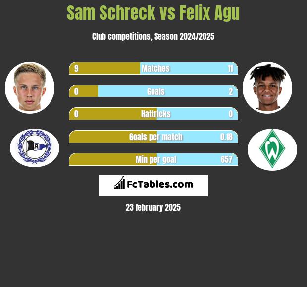 Sam Schreck vs Felix Agu h2h player stats