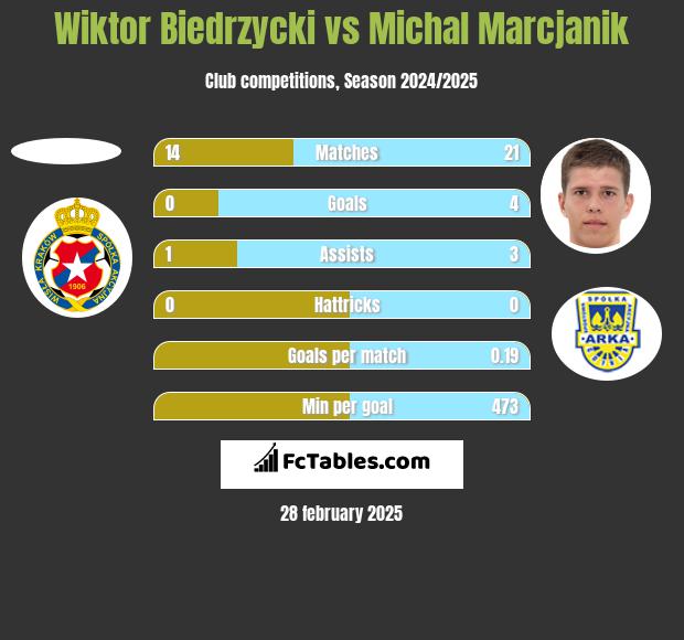 Wiktor Biedrzycki vs Michał Marcjanik h2h player stats