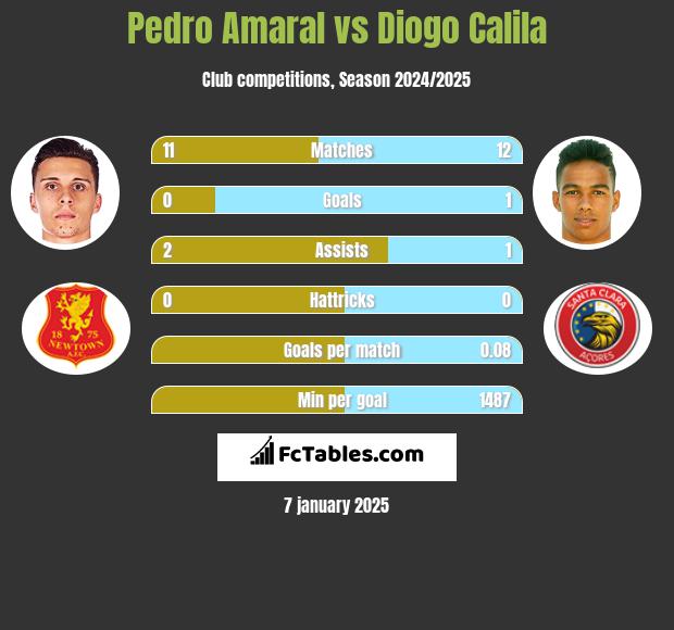 Pedro Amaral vs Diogo Calila h2h player stats